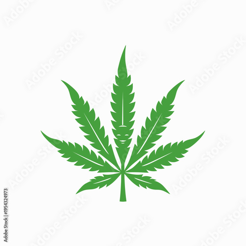 Green cannabis leaf illustration on a white background isolated graphic design