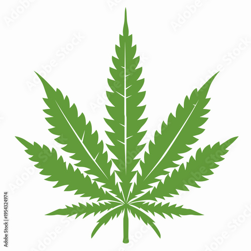 Green cannabis leaf illustration on a white background medical marijuana concept