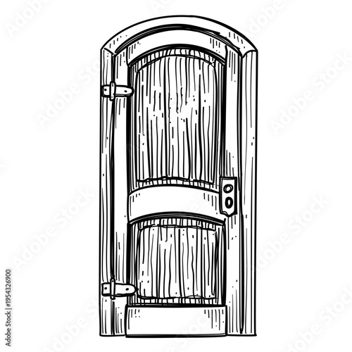 classic wooden door entrance vector line art hand drawn illustration