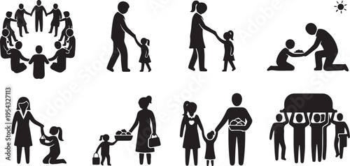 Family and relationships in various everyday life situations depicted