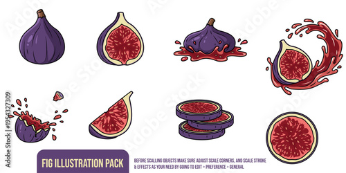 Fig Fruit Illustration Pack with Whole Halved Sliced Exploding and Juice Splash Effects
