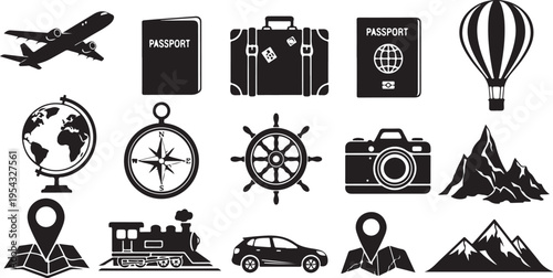 Travel and adventure icons for planning your next journey
