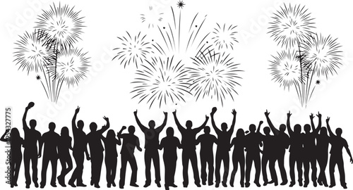 Silhouette of people celebrating with fireworks in the background