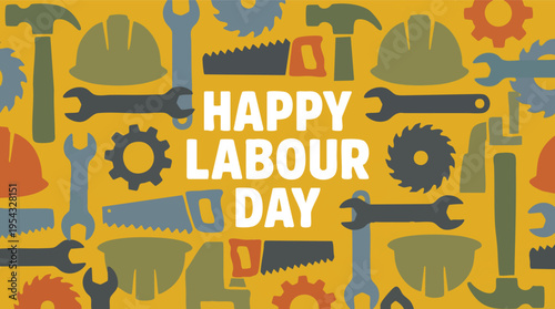 Happy Labour Day colorful background with construction tools