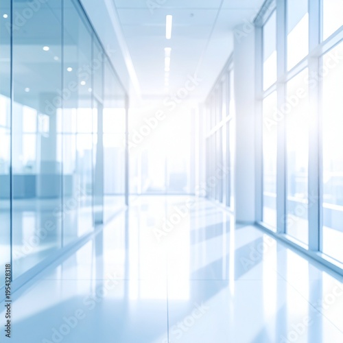 Professional Minimalist Workspace Backdrop with Large Glass Windows and Natural Light, Futuristic Office Building Interior