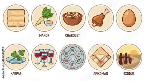Illustration of jewish holiday symbols and foods