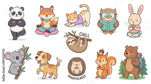 Cute cartoon animals in various relaxing poses