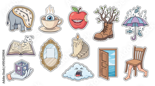 Collection of various cartoon objects and animals