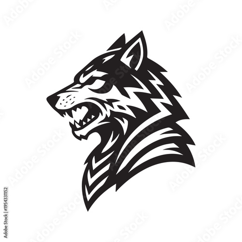 Black and white silhouette vector illustration of a tribal warrior profile wearing a wolf pelt headdress
