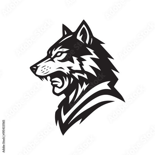 Black and white silhouette vector illustration of a tribal warrior profile wearing a wolf pelt headdress
