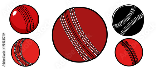 Cricket ball leather red and black collection vector illustration isolated on white background