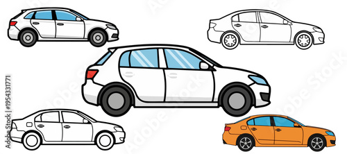 Car sedan and hatchback vehicle collection vector illustration isolated on white background