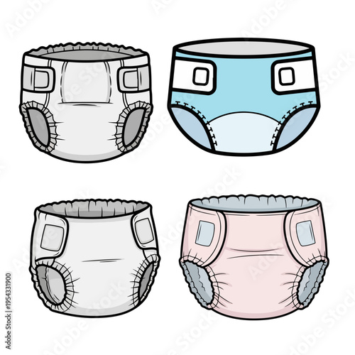 Baby Diaper Vector Set for Infancy and Childcare Products Design
