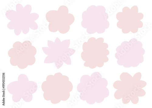 色々な花の形をしたゆるい手描きフレームのセット（ピンク・赤）