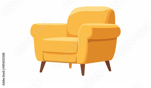 Yellow retro lounge armchair vector upholstered furniture illustration