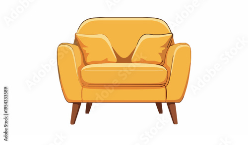 Yellow retro fabric armchair vector furniture interior design icon