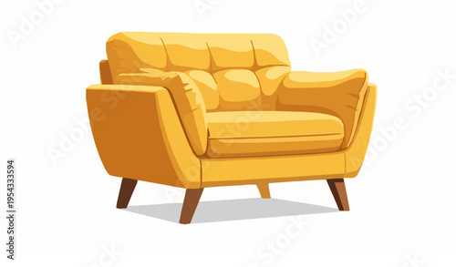 Retro yellow upholstered armchair vector mid century furniture isolated