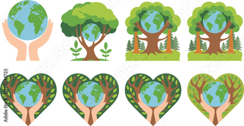 Trees embracing earth globe vector illustration symbolizing environmental conservation sustainability green planet nature protection and eco friendly concept design