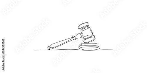 Continuous line drawing of a gavel on a sound block law court justice judge legal