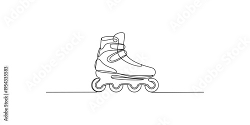 Continuous line drawing of an inline skate on white background roller skating fitness sport recreation