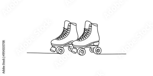 A pair of roller skates with four wheels on the bottom line drawing style skating