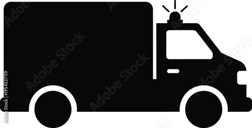 Black silhouette of a delivery truck with a light on top