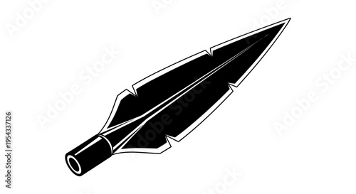 Ancient Spearhead Illustration - Black and White Vector Design