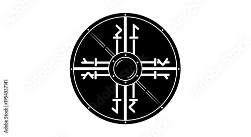 Ancient Symbolism Wheel with Runes - Mystical Design Element