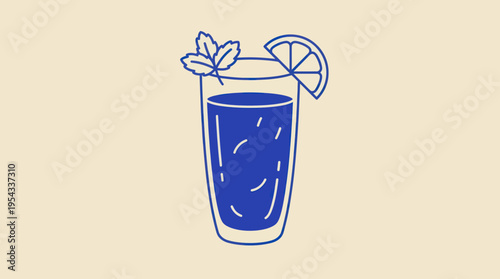 Blue Drink with Lemon and Mint Garnish.