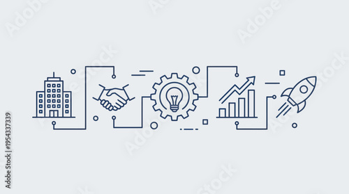 Business Startup and Growth Process Outline Illustration.