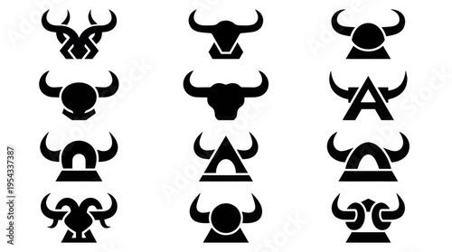 Collection of Abstract Bull and Horn Logos and Icons.