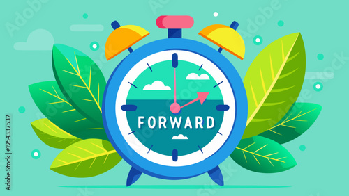 A vibrant illustration depicts an orange alarm clock with the text 'spring forward' and 'daylight saving time', noting march 29, 2026. high-quality professional detailed modern