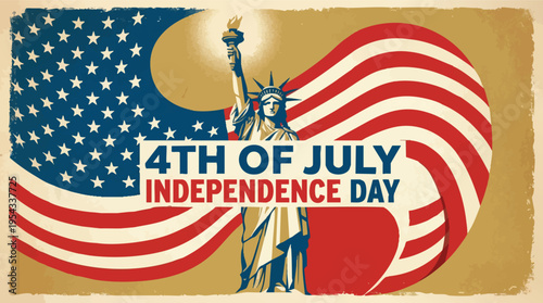 Statue of Liberty silhouette with American flag for 4th of July