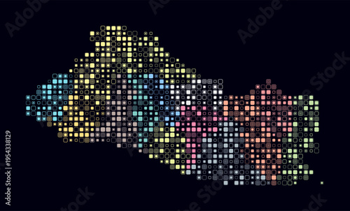 El Salvador, shape of the country build of colored cells. Digital style map of the El Salvador on dark background. Small size rounded square blocks. Stylish vector illustration.