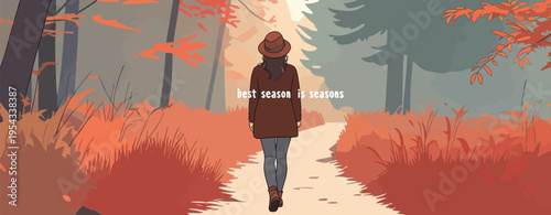 Walking on a path surrounded by trees and autumn leaves while enjoying the best season of the year