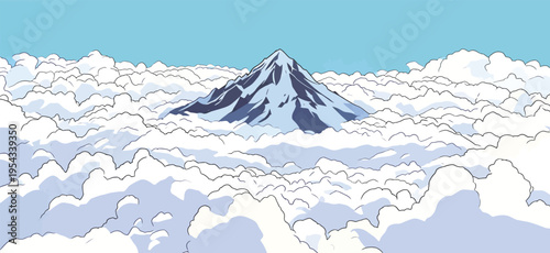 Mountain peak rises above clouds in clear blue sky during daytime
