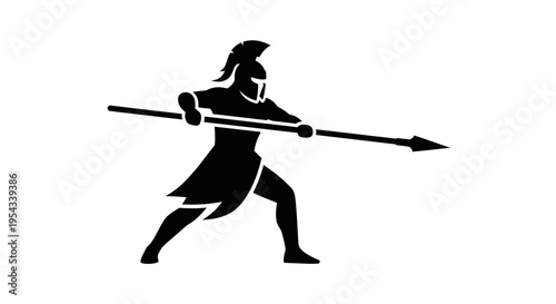 Ancient Warrior with Spear - Dynamic Silhouette of a Classical Soldier