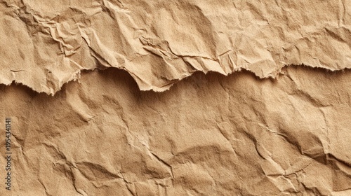 Close up of textured brown paper background with torn edge for design