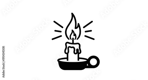 A simple black and white illustration of a lit candle in a holder