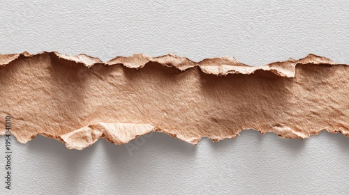 Torn paper revealing texture and abstract design against a neutral background