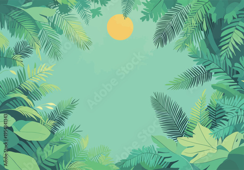 Sun shines through green leaves in a vibrant tropical setting during the daytime