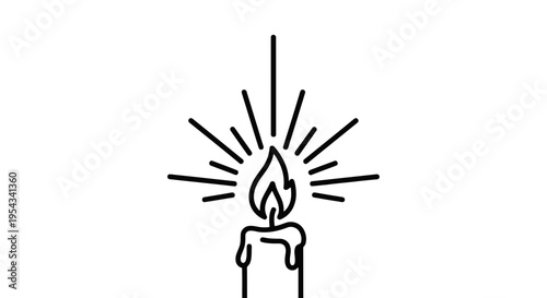 Simple black and white illustration of a lit candle with radiating lines