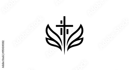 Simple black logo featuring a cross and leaves on a white background.