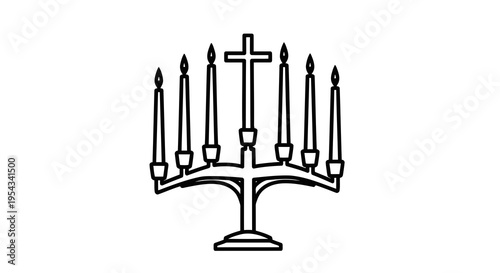 A simple line drawing of a menorah with a cross on top, symbolizing faith and spirituality.