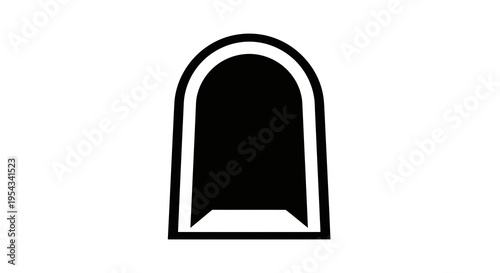 A simple black and white graphic of an archway on a plain background.