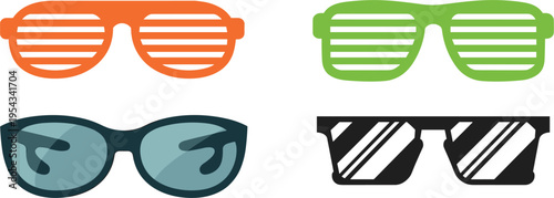Sunglasses icons vector set, trendy summer eyewear colorful shades fashion accessory illustration design