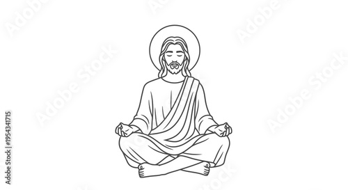 A serene illustration of a person meditating in lotus position with a halo.