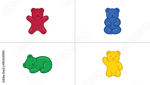 Vibrant Gummy Bear Illustrations in Various Poses and Colors