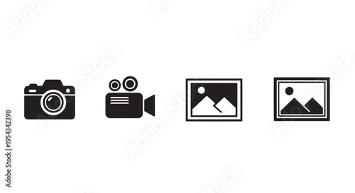 Camera Video Camera Image Photo Gallery Frame Icons Row Clean Black Flat Minimal Silhouettes