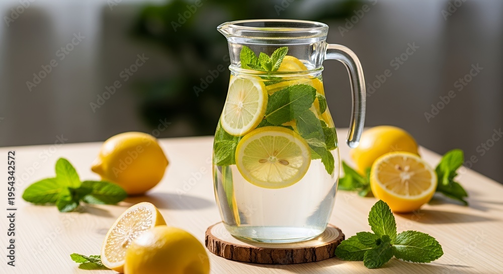 Fototapeta premium Refreshing lemonade with lemons and mint.